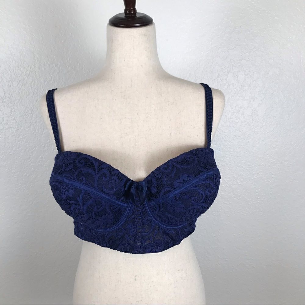 Adore Me blue lace overlay bustier corset bra 42C‎